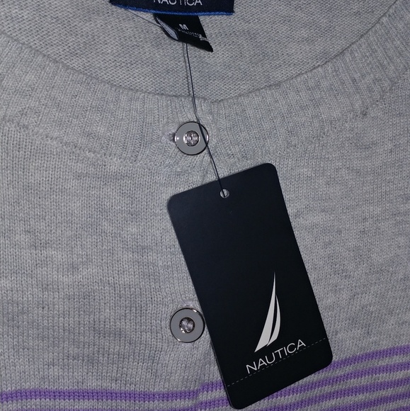 Nautica Women's Grey With Purple Stripes Cardigan - Picture 3 of 8